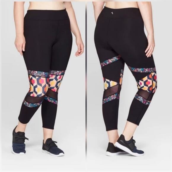 Joy Lab Women’s Black Geometric Floral Activewear Leggings, EUC, Size Large - Picture 1 of 10